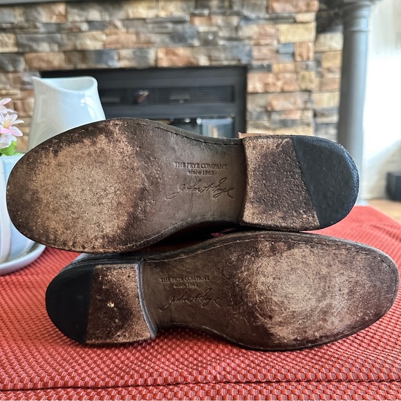 Frye Phillip Harness Knee High Leather Boots Sz 9 Brown w/Studs Back Zipper - Picture 9 of 10